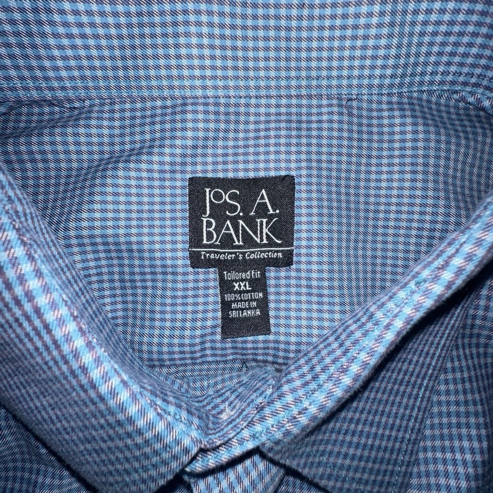 Jos A Bank Men's XXL Blue Checked Long Sleeve Shirt Travelers Collection - Picture 5 of 6